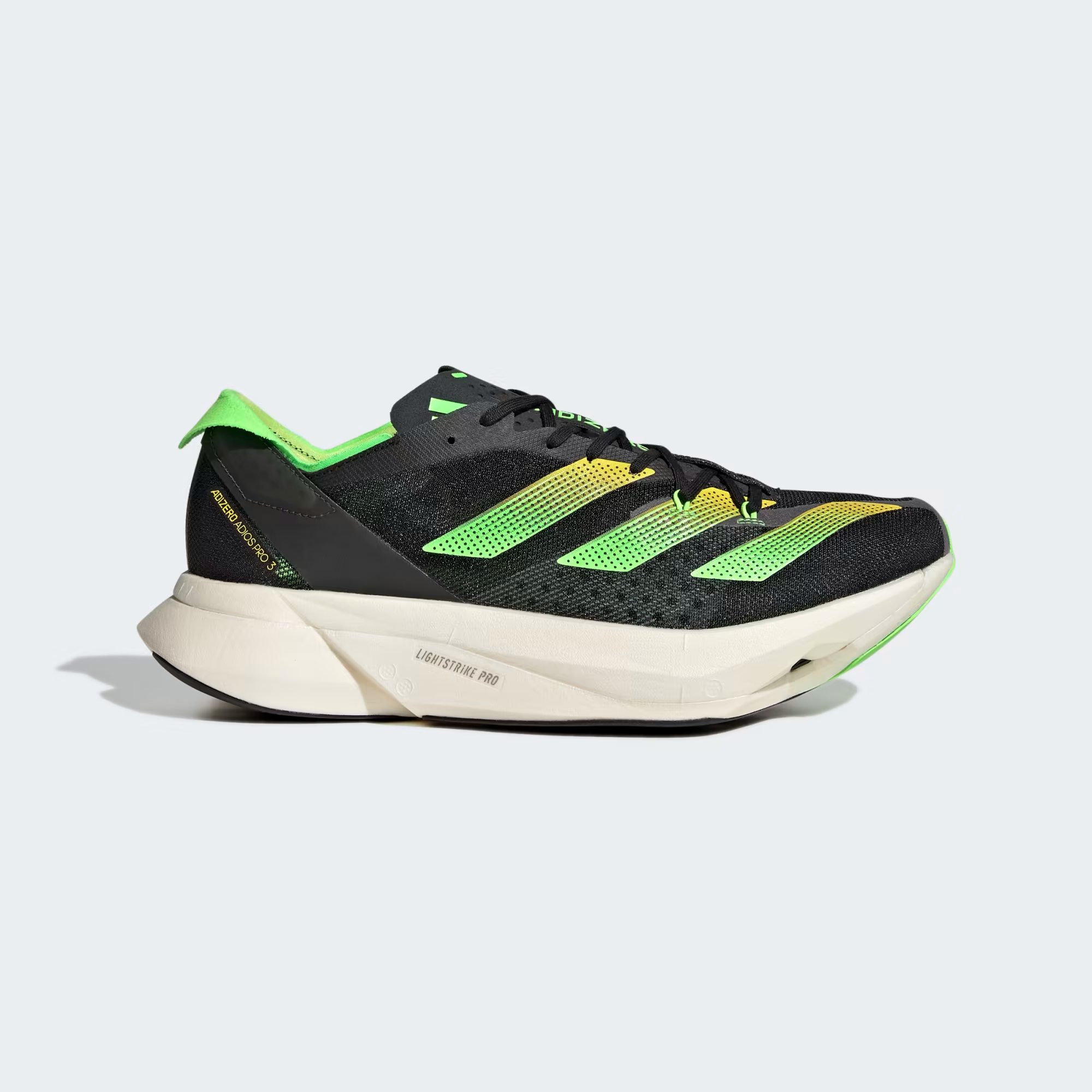 CoreBlackSolarGreen1-1 Adidas adizero Adios Pro 3 Core Black Solar Green - Image 1